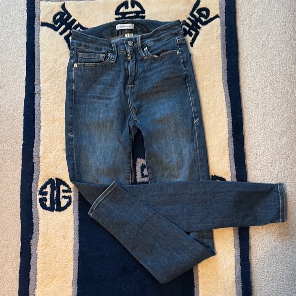 Good American Good Legs Skinny Blue Jeans with Subtle Distressing